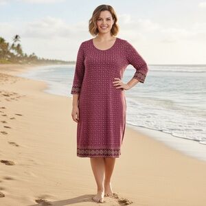 Lands' End  3/4 Sleeve Boatneck Swim Cover-up - Size 2X